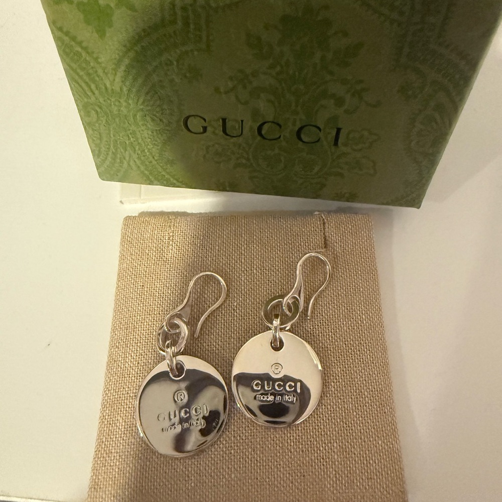 Gucci Shiny Silver Logo Earrings